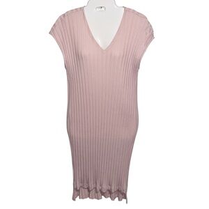 Eileen Fisher Dress Womens Large Petite Pastel Pink Ribbed Knit Stretch Feminine